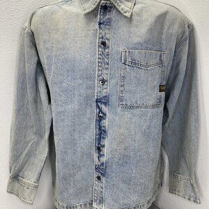 G-Star Raw Men’s Vintage Bornite Overshirt Size M Blue Boxy Fit Denim Button-Up